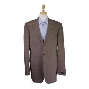 Hugo Boss Brown Orange Plaid 3-Btn Sportcoat Blazer 44L